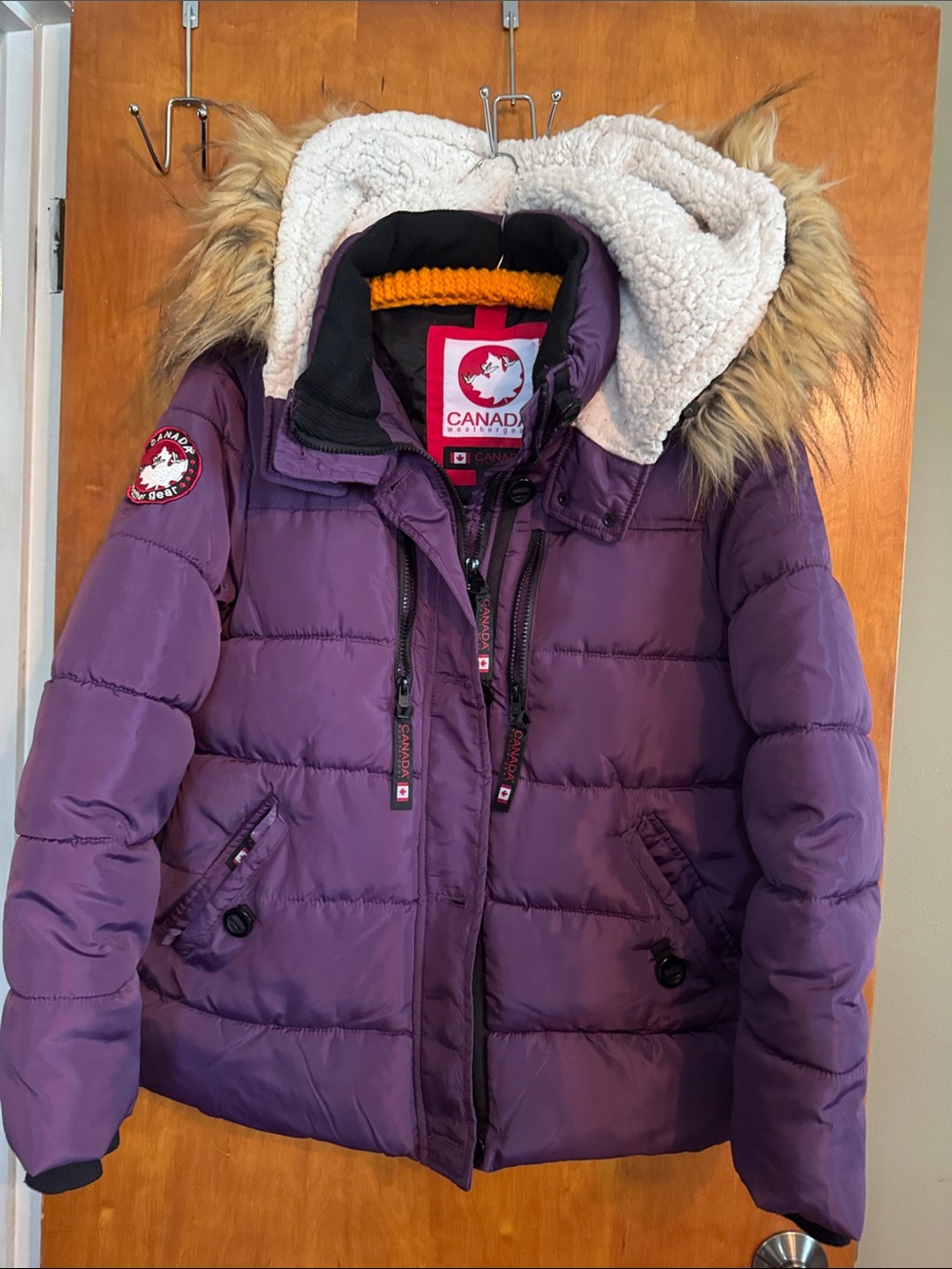 Canada Weather Gear Women's Purple Insulated Puffer Jacket with Faux Fur Hood